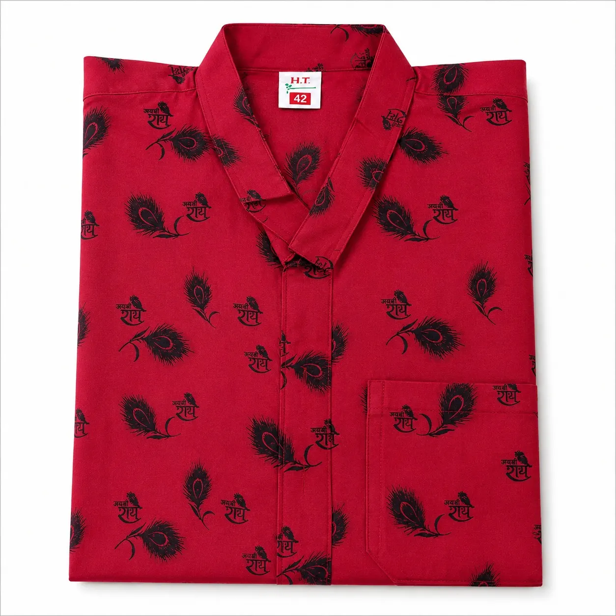 RED RADHE PRINTED KURTA